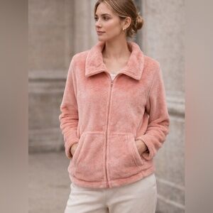 T by Talbots Pink Plush Fleece Zip Jacket Women’s Medium Cozy Soft